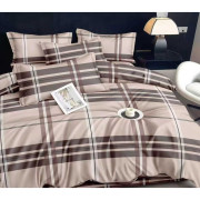 Pościel 3D Satyna Bawełniana 160/200 3cz Krata Beżowa