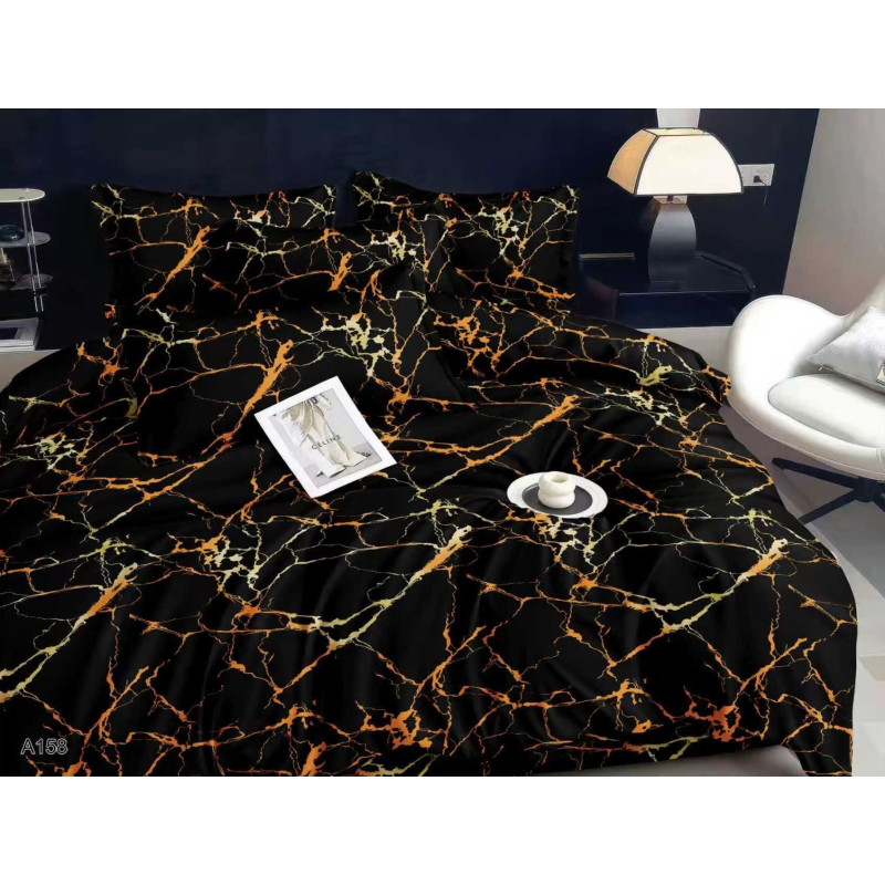 Pościel 3D Satyna Bawełniana 220x200 3cz Czarna Marmur
