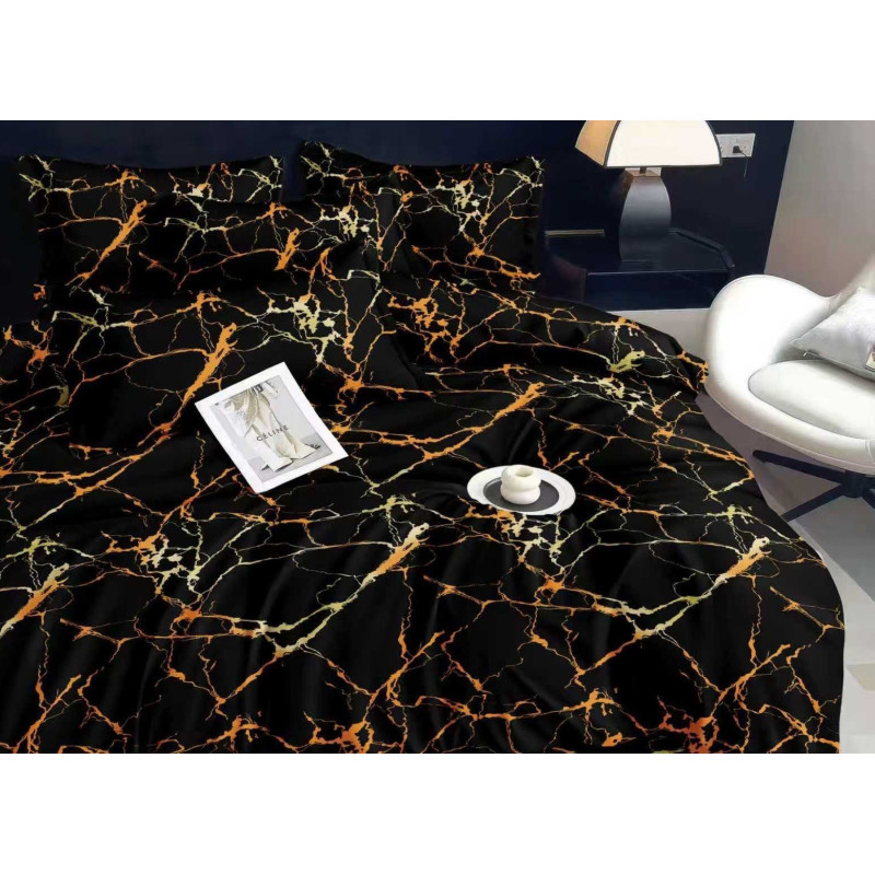 Pościel 3D Satyna Bawełniana 220x200 3cz Czarna Marmur