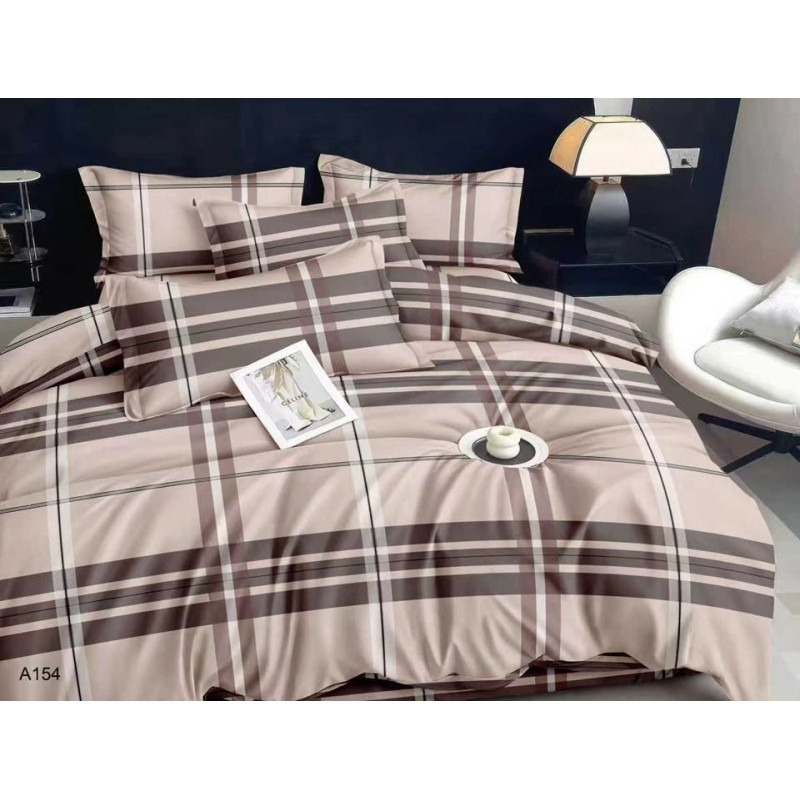 Pościel 3D Satyna Bawełniana 220x200 3cz Krata Beżowa