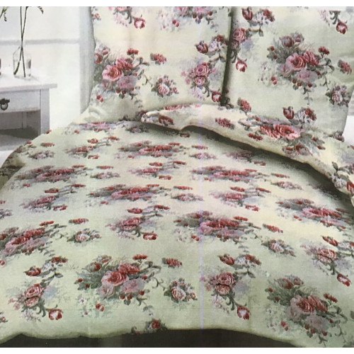 Komplet Pościeli Z Kory 100% Bawełna 220x200cm Kwiaty Na Kremowym