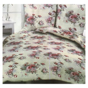 Komplet Pościeli Z Kory 100% Bawełna 220x200cm Kwiaty Na Kremowym