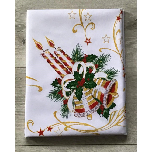 Obrus Z Nadrukiem Świątecznym Świece I Dzwonki Z Czerwonym