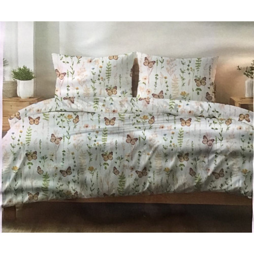 Komplet Pościeli Z Kory 100% Bawełna 220x200cm Kwiaty/Motylki