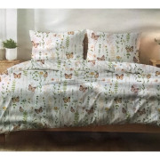 Komplet Pościeli Z Kory 100% Bawełna 220x200cm Kwiaty/Motylki