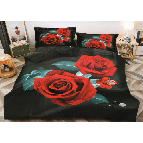 Pościel 3D Satyna Bawełniana 160/200 Z Prześcieradłem Czerwone Róże