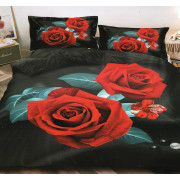 Pościel 3D Satyna Bawełniana 160/200 Z Prześcieradłem Czerwone Róże