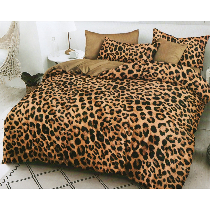 Pościel 3D Satyna Bawełniana 160/200 z Prześcieradłem Panterka Brązowa