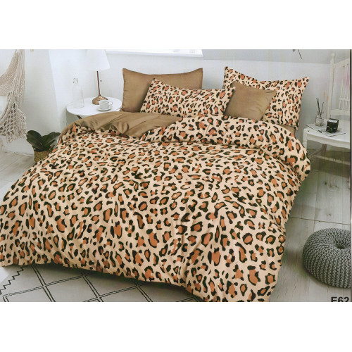 Pościel 3D Satyna Bawełniana 160/200 z Prześcieradłem Panterka Beżowa