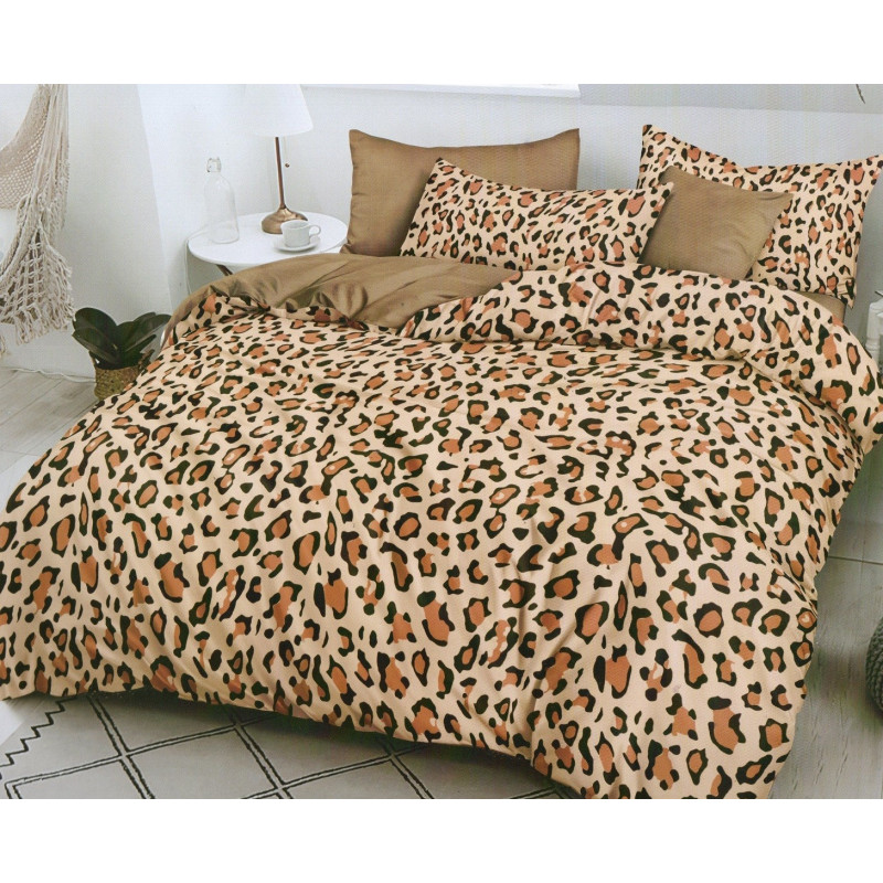 Pościel 3D Satyna Bawełniana 160/200 z Prześcieradłem Panterka Beżowa