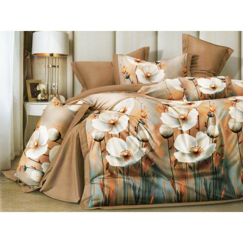 Pościel 3D Satyna Bawełniana 160/200 z Prześcieradłem Kwiaty