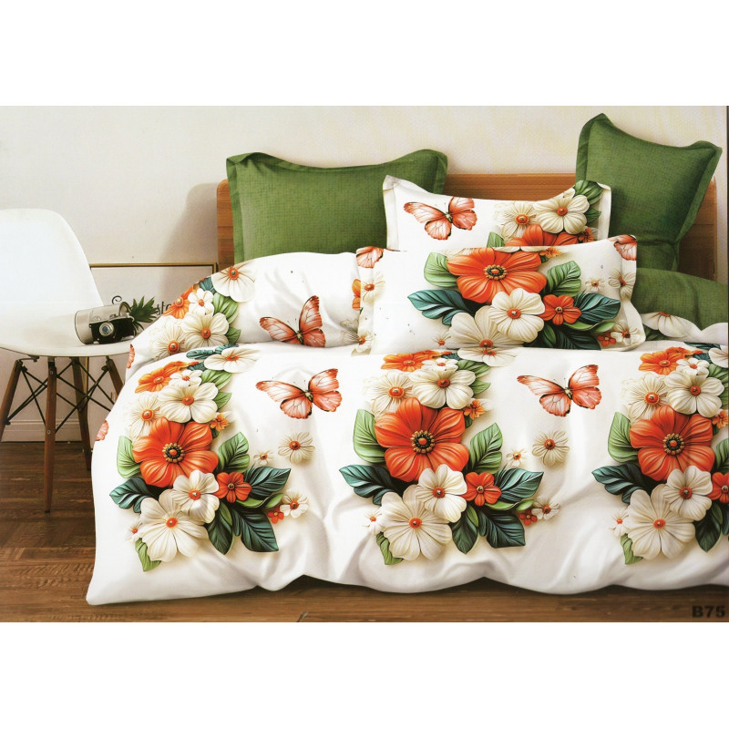 Pościel 3D Satyna Bawełniana 160/200 Z Prześcieradłem Kolorowe Kwiaty