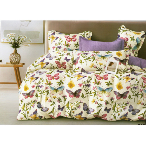 Pościel 3D Satyna Bawełniana 220/200 Z Prześcieradłem Kolorowe Motyle
