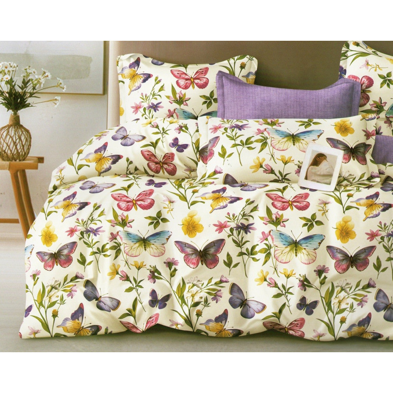 Pościel 3D Satyna Bawełniana 220/200 Z Prześcieradłem Kolorowe Motyle
