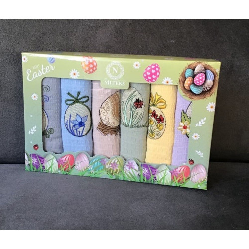Komplet Ścierek Kuchennych Haftowanych 6szt Wielkanoc Pisanki