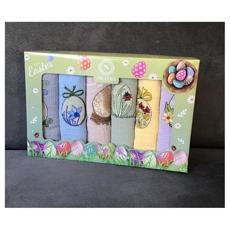 Komplet Ścierek Kuchennych Haftowanych 6szt Wielkanoc Pisanki