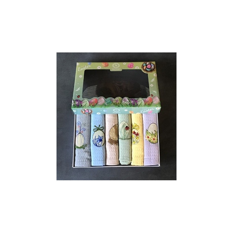Komplet Ścierek Kuchennych Haftowanych 6szt Wielkanoc Pisanki