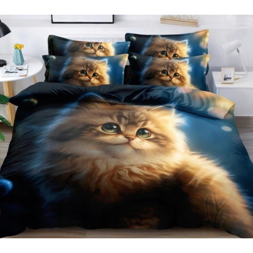 Pościel 3D Satyna Bawełniana 160/200 Z Przescieradłem Kot