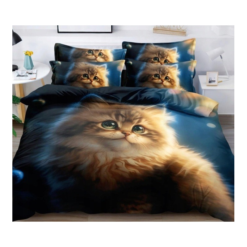 Pościel 3D Satyna Bawełniana 160/200 Z Przescieradłem Kot