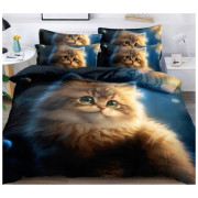 Pościel 3D Satyna Bawełniana 160/200 Z Przescieradłem Kot