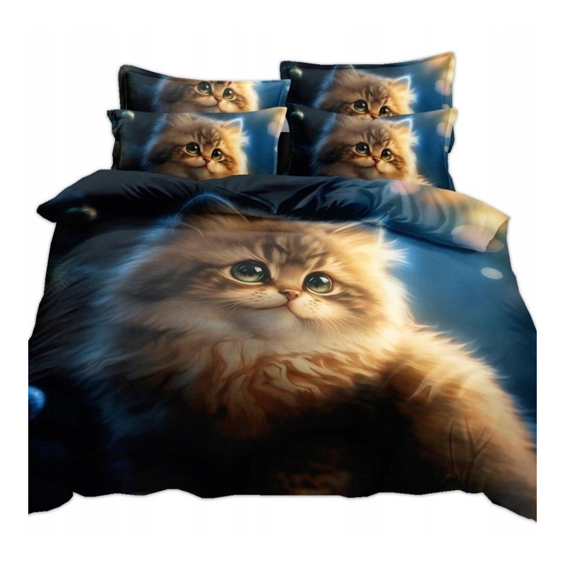 Pościel 3D Satyna Bawełniana 160/200 Z Przescieradłem Kot