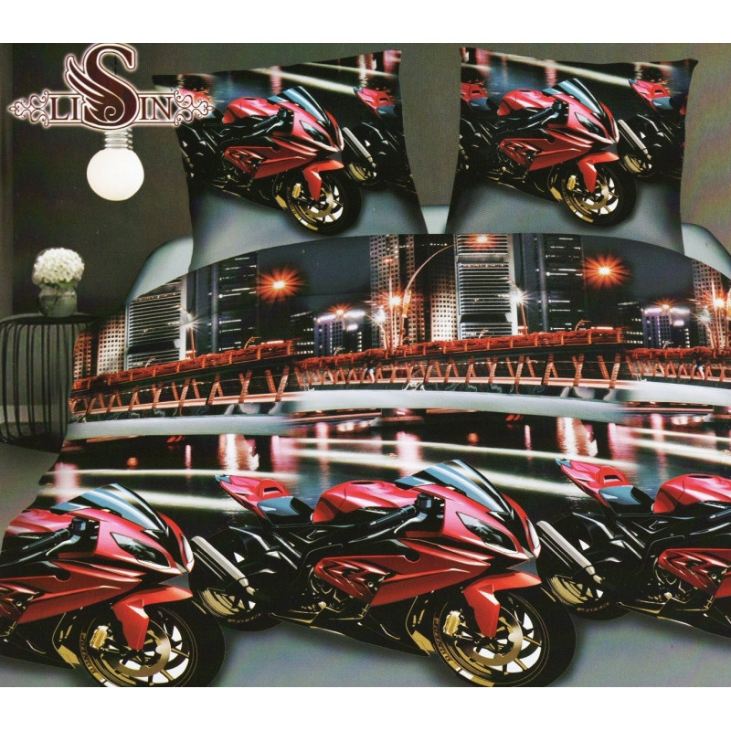 Pościel 3D Satyna Bawełniana 160x200 3cz Motory