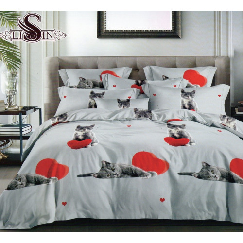 Pościel 3D Satyna Bawełniana 160x200 3cz Kotek Z Serduszkiem