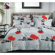 Pościel 3D Satyna Bawełniana 160x200 3cz Kotek Z Serduszkiem