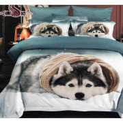 Pościel 3D Satyna Bawełniana 160x200 3cz Husky z Szalikiem