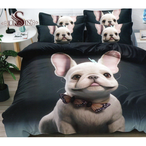 Pościel 3D Satyna Bawełniana 160x200 3cz Buldog