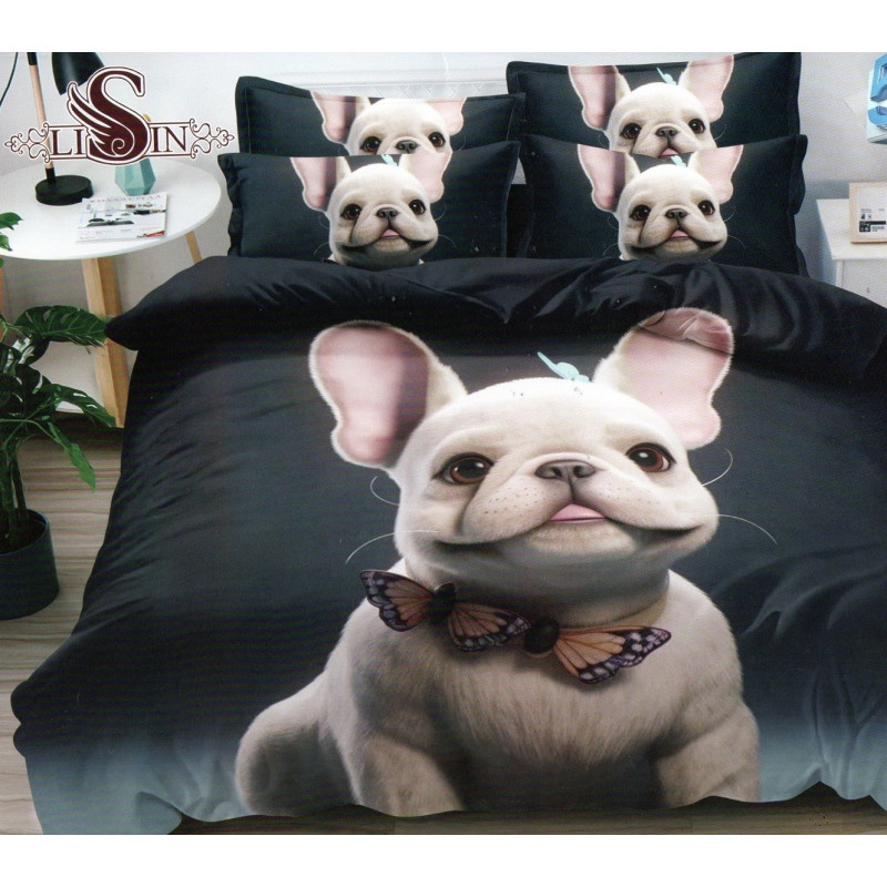 Pościel 3D Satyna Bawełniana 160x200 3cz Buldog