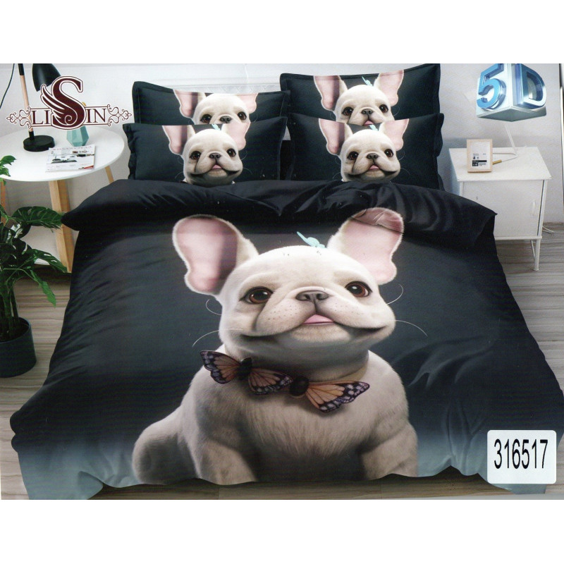 Pościel 3D Satyna Bawełniana 160x200 3cz Buldog