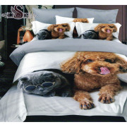 Pościel 3D Satyna Bawełniana 160x200 3cz Pies i Kot