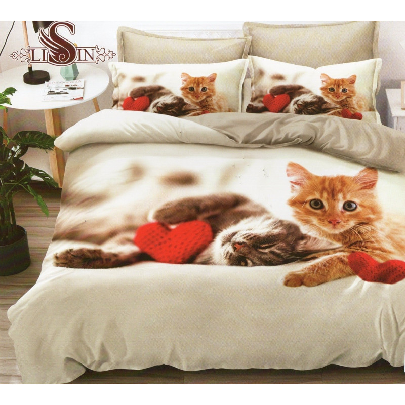 Pościel 3D Satyna Bawełniana 160x200 3cz Słodkie Kotki