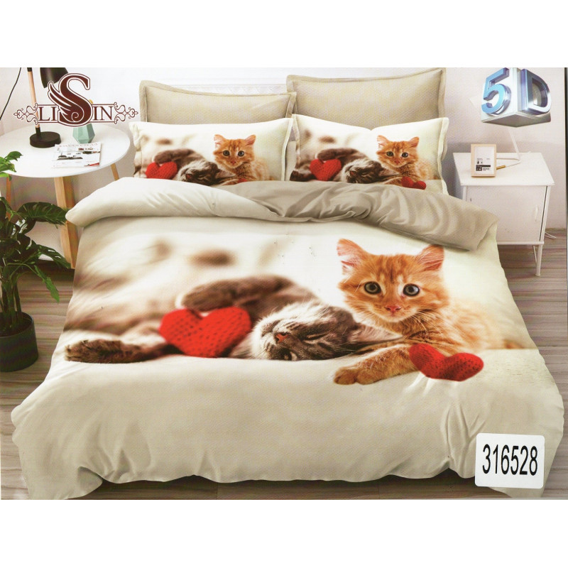 Pościel 3D Satyna Bawełniana 160x200 3cz Słodkie Kotki