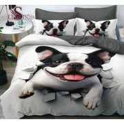 Pościel 3D Satyna Bawełniana 160x200 3cz Pies Buldog