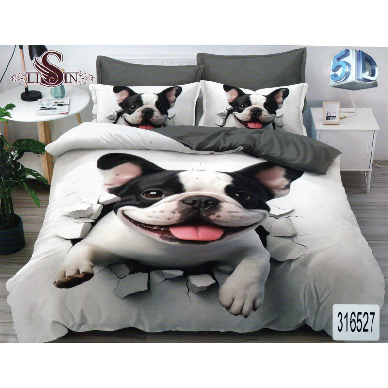 Pościel 3D Satyna Bawełniana 160x200 3cz Pies Buldog