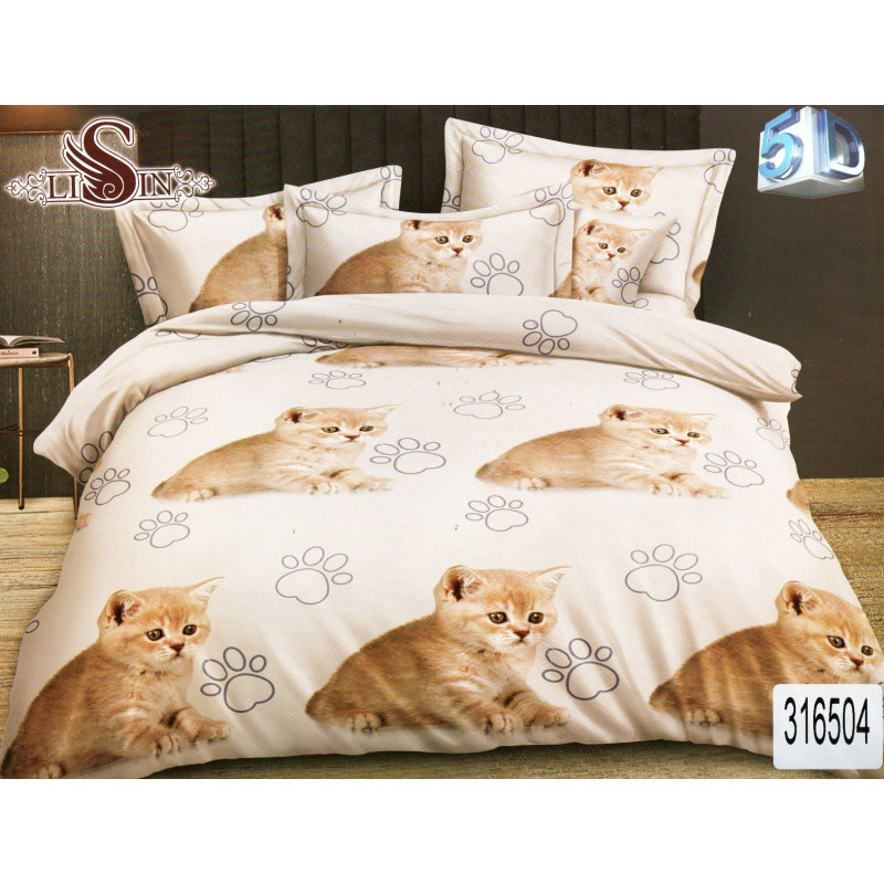 Pościel 3D Satyna Bawełniana 160x200 3cz Kotki