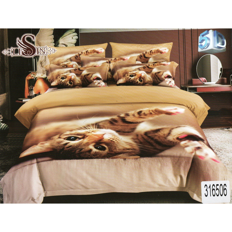 Pościel 3D Satyna Bawełniana 160x200 3cz Kot