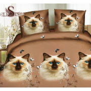 Pościel 3D Satyna Bawełniana 160x200 3cz Koty Z Niebieskimi Oczami