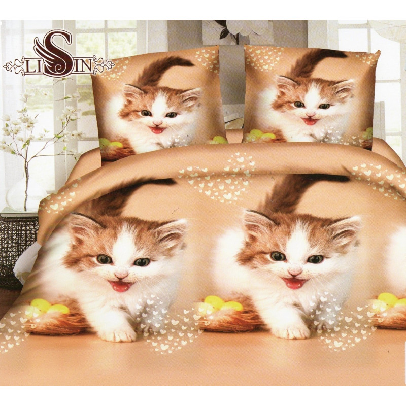 Pościel 3D Satyna Bawełniana 160x200 3cz Kotki