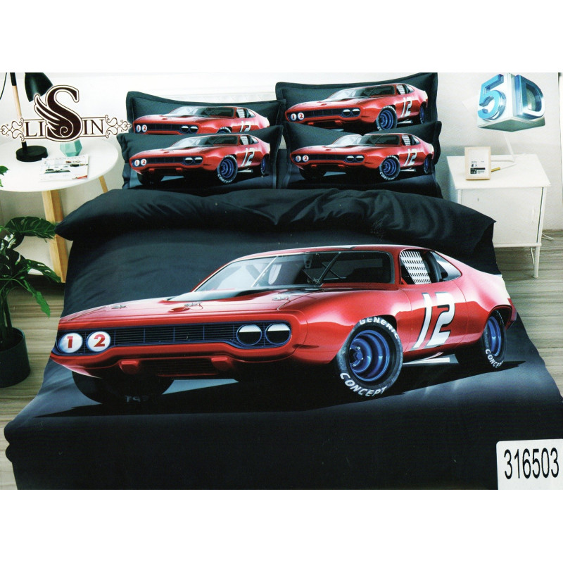 Pościel 3D Satyna Bawełniana 160x200 3cz Czerwone Auto