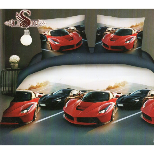 Pościel 3D Satyna Bawełniana 160x200 3cz Czerwone Auto Supercar
