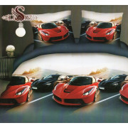 Pościel 3D Satyna Bawełniana 160x200 3cz Czerwone Auto Supercar