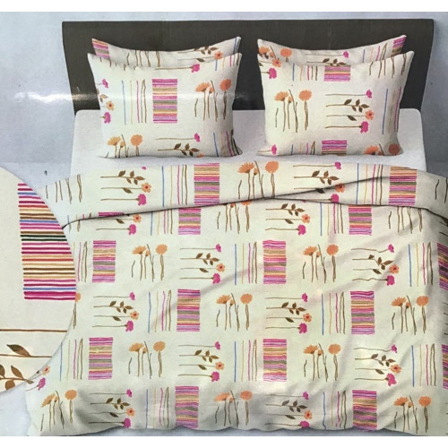 Komplet Pościeli Z Kory 100% Bawełna 220x200cm Kwiatki/Paski