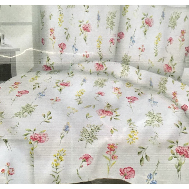 Komplet Pościeli Z Kory 100% Bawełna 160x200 Kwiaty Na Białym