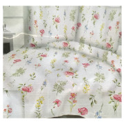 Komplet Pościeli Z Kory 100% Bawełna 160x200 Kwiaty Na Białym