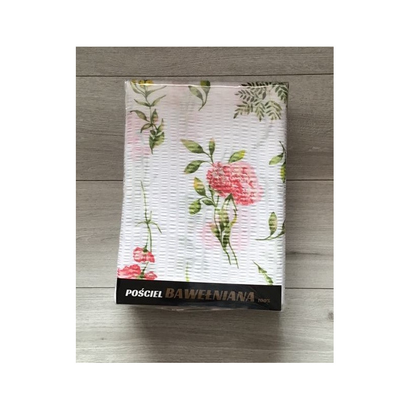 Komplet Pościeli Z Kory 100% Bawełna 160x200 Kwiaty Na Białym