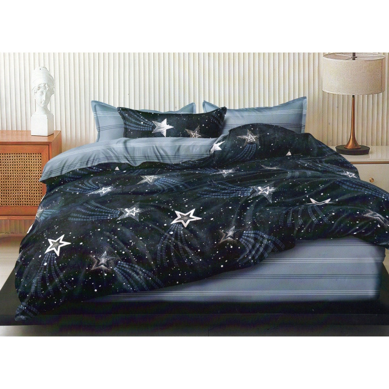 Pościel 3D Satyna Bawełniana 160x200 Z Prześcieradem Noc Gwiazdy