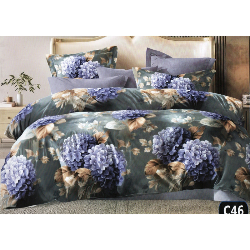 Pościel 3D Satyna Bawełniana 160x200 Z Prześcieradem Kwiaty Hortensje